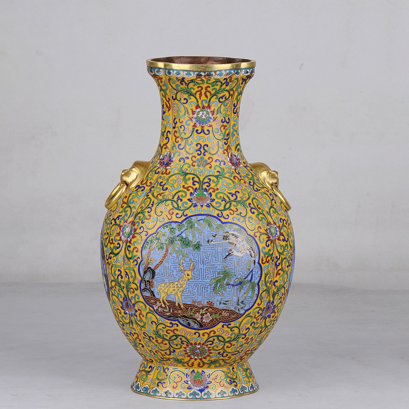銅鎏金掐絲琺瑯仙鶴立瓶