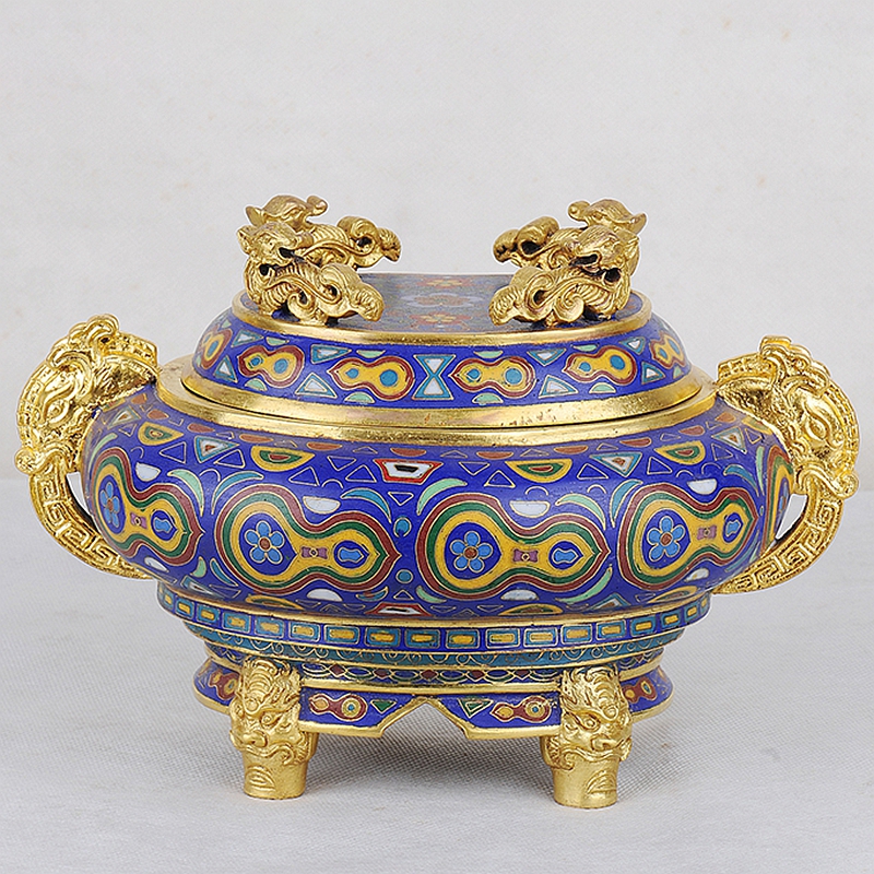 銅鎏金掐絲琺瑯葫蘆紋盨式爐