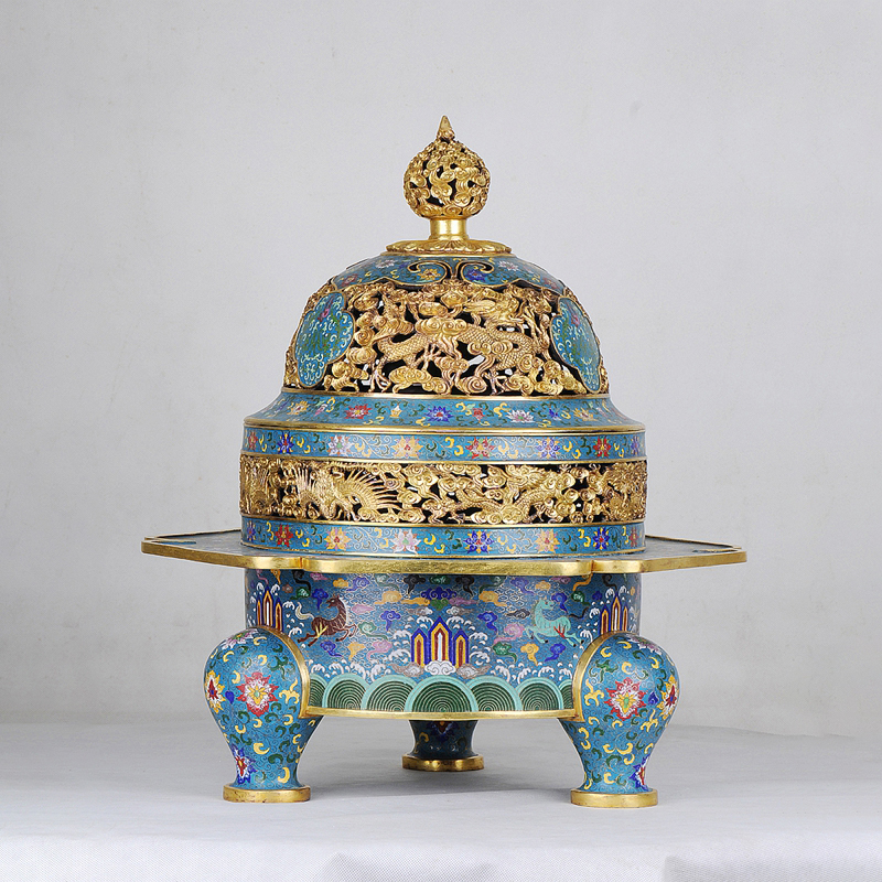 銅鎏金掐絲琺瑯海馬龍鳳紋熏爐